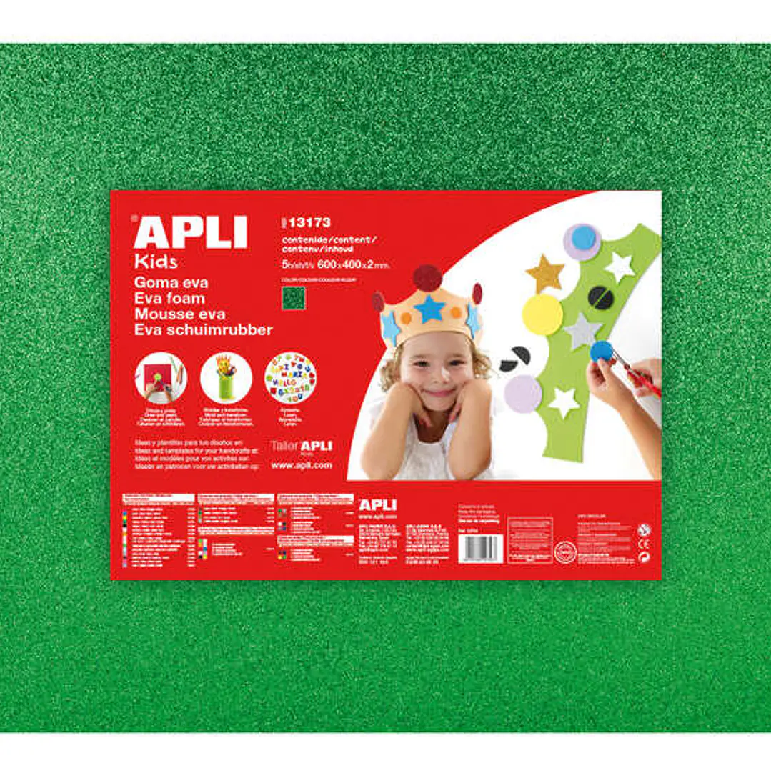 Apli Goma Eva Purpurina Verde 600x400mm - 3 Hojas Brillantes y Flexibles 1