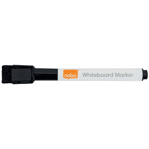Nobo Pack de 6 Mini Rotuladores para Pizarra Blanca con Borrador Incorporado - Punta Fina de 2mm - Tapa Magnetica - Color Negro
