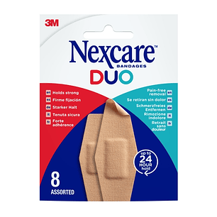 Nexcare Duo Pack de 8 Apositos Surtidos - Retirada Sin Dolor - Resistente al Agua - Transpirable - Color Piel
