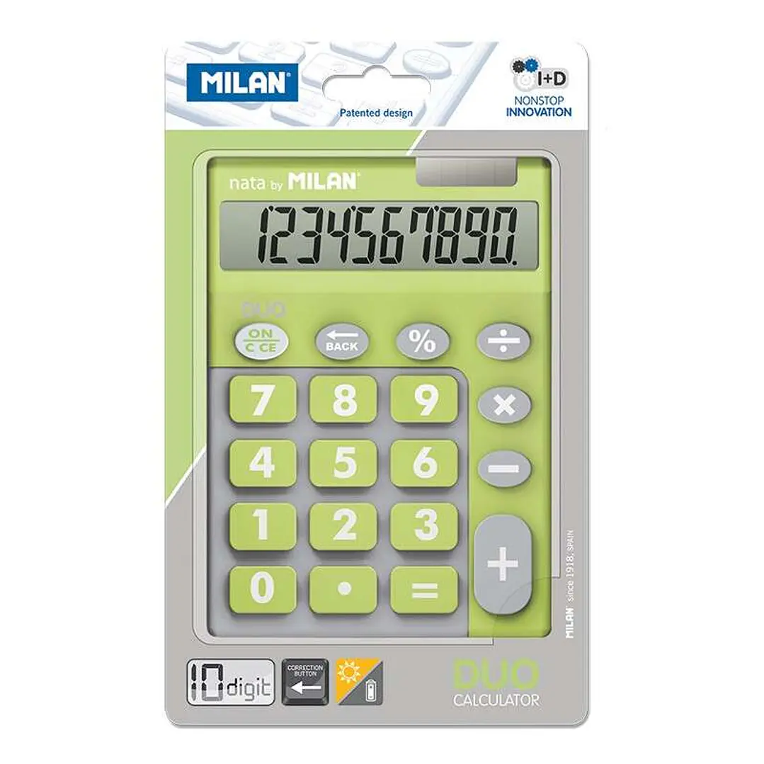 Milan Calculadora 10 Digitos Duo - Calculadora de Sobremesa - Teclas Grandes - Tecla Rectificacion Entrada de Datos - Color Verde 1