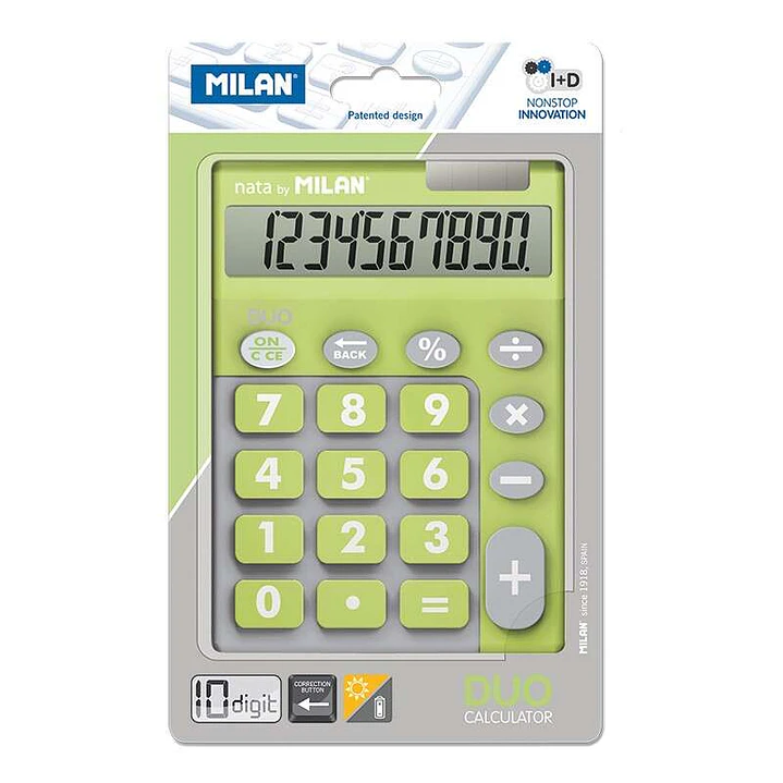 Milan Calculadora 10 Digitos Duo - Calculadora de Sobremesa - Teclas Grandes - Tecla Rectificacion Entrada de Datos - Color Verde 1