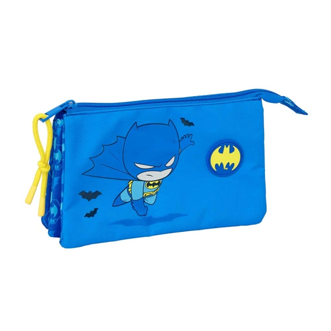 Safta Batman Preescolar Portatodo - 3 Compartimentos con Cremalleras - 0.6L - Bolsillo Interior - 220x30x120mm - Color Azul 1