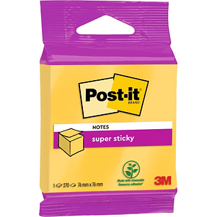 Post-It Super Sticky Cubo de 270 Notas Adhesivas Reposicionables - Forma Cuadrada - 76x76mm - Color Amarillo