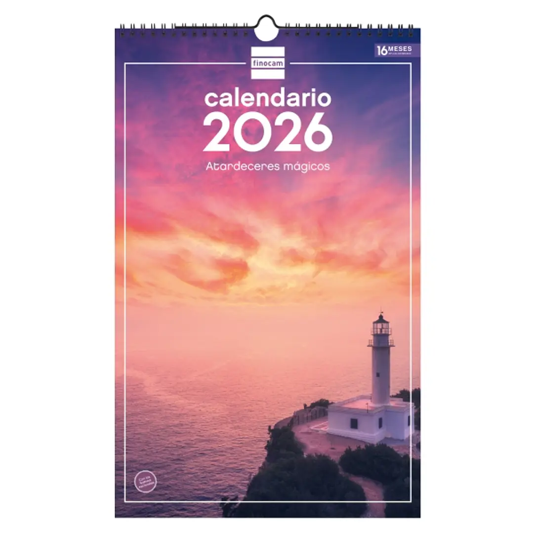 Finocam Calendario de Pared - Anual 2026 - Imagenes Variadas - con Espiral - Espacio para Escribir - Tematica de Atardeceres Magicos 1