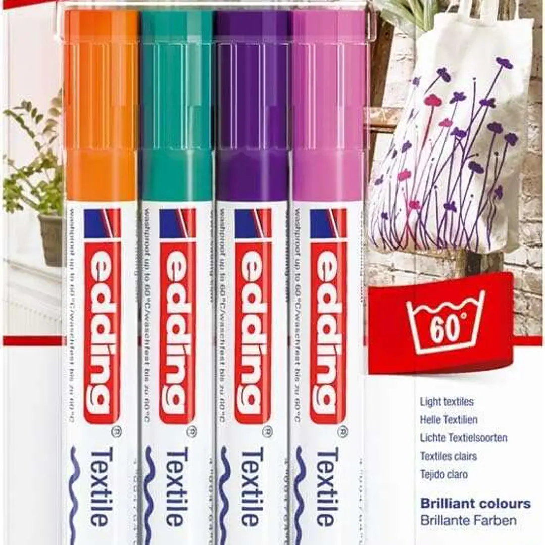 Edding 4500 Colores Divertidos Pack de 4 Rotuladores Permanentes para Textil - Punta Redonda - Trazo 2-3mm - Olor Neutro - Secado Rapido - Colores Nar 1