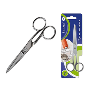 Bismark Tijera de Costura  Acero Inoxidable 15.2cm - Fijacion por Tornillo - Presion Constante Entre Hojas - Presentacion en Blister - Color Plata