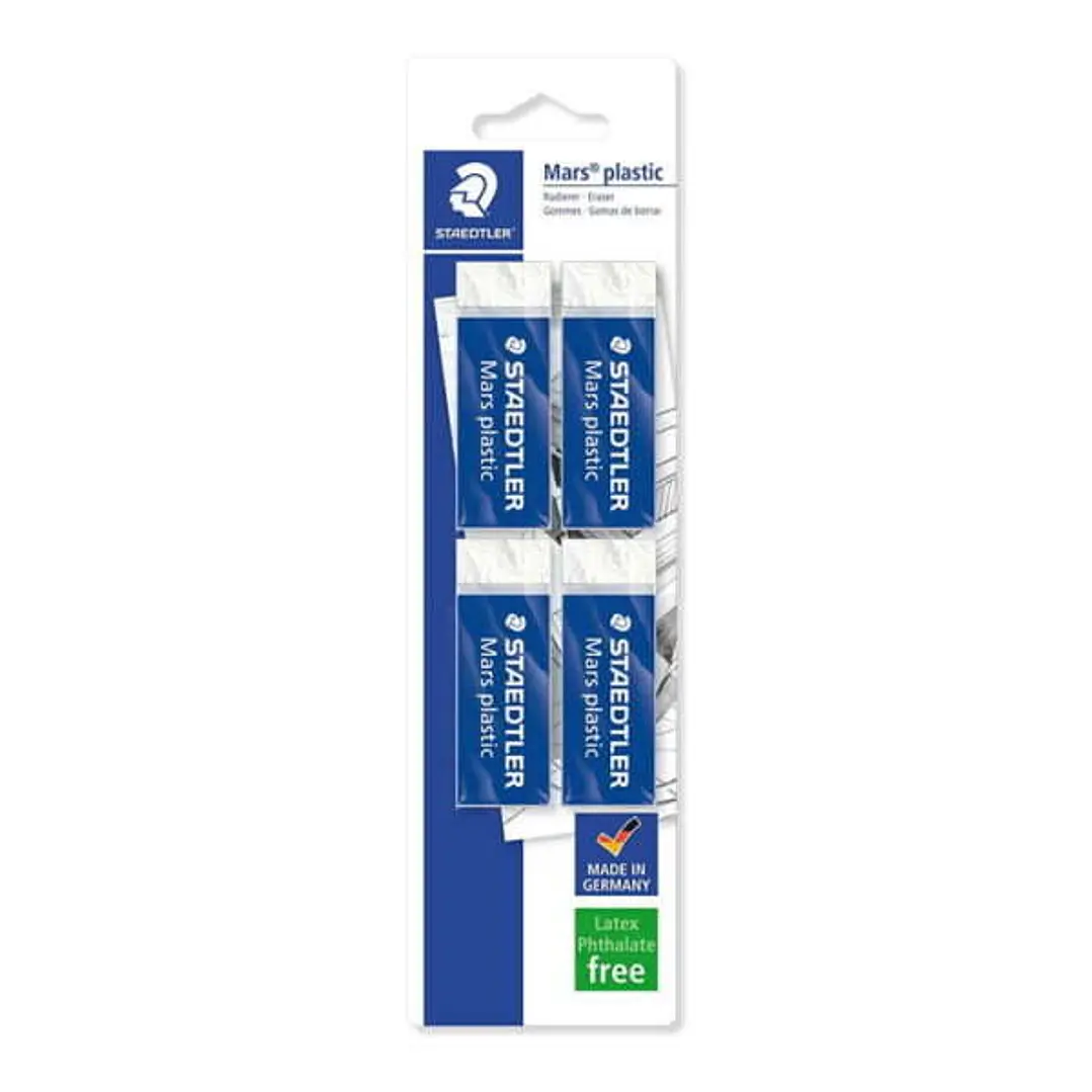 Staedtler Mars Plastic 526 50 Pack de 4 Gomas de Borrar - Plastico - Alta Precision - Color Blanco 1