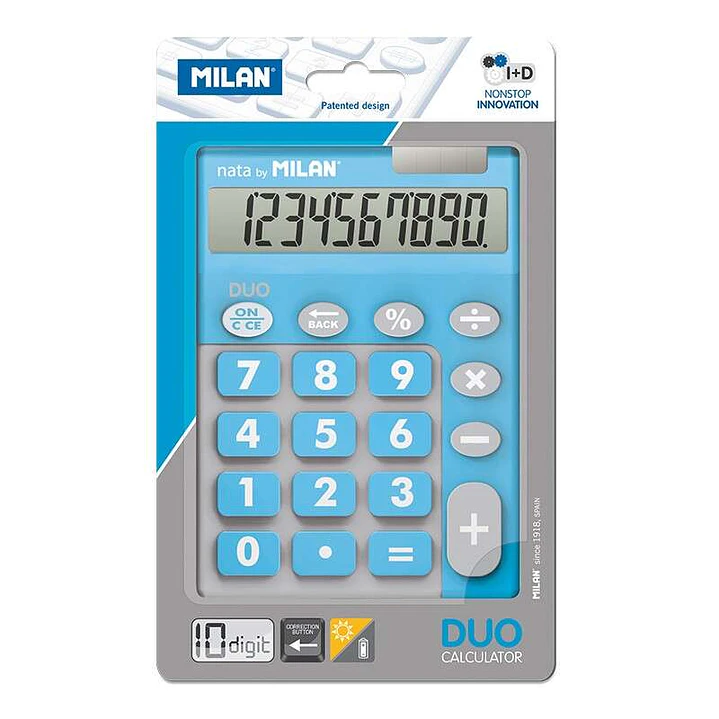 Milan Calculadora 10 Digitos Duo - Calculadora de Sobremesa - Teclas Grandes - Tecla Rectificacion Entrada de Datos - Color Azul 1