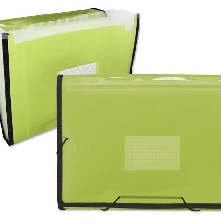 Ingraf Carpeta Frame Fuelle 13 Departamentos Tamaño A4 - Polipropileno Translucido - Gomas y Solapas - Color Verde 1
