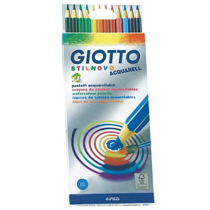 Giotto Stilnovo Acqarell Pack de 12 Lapices de Colores Acuarelables - Forma Hexagonal - Mina 3.3mm - Colores Surtidos 1