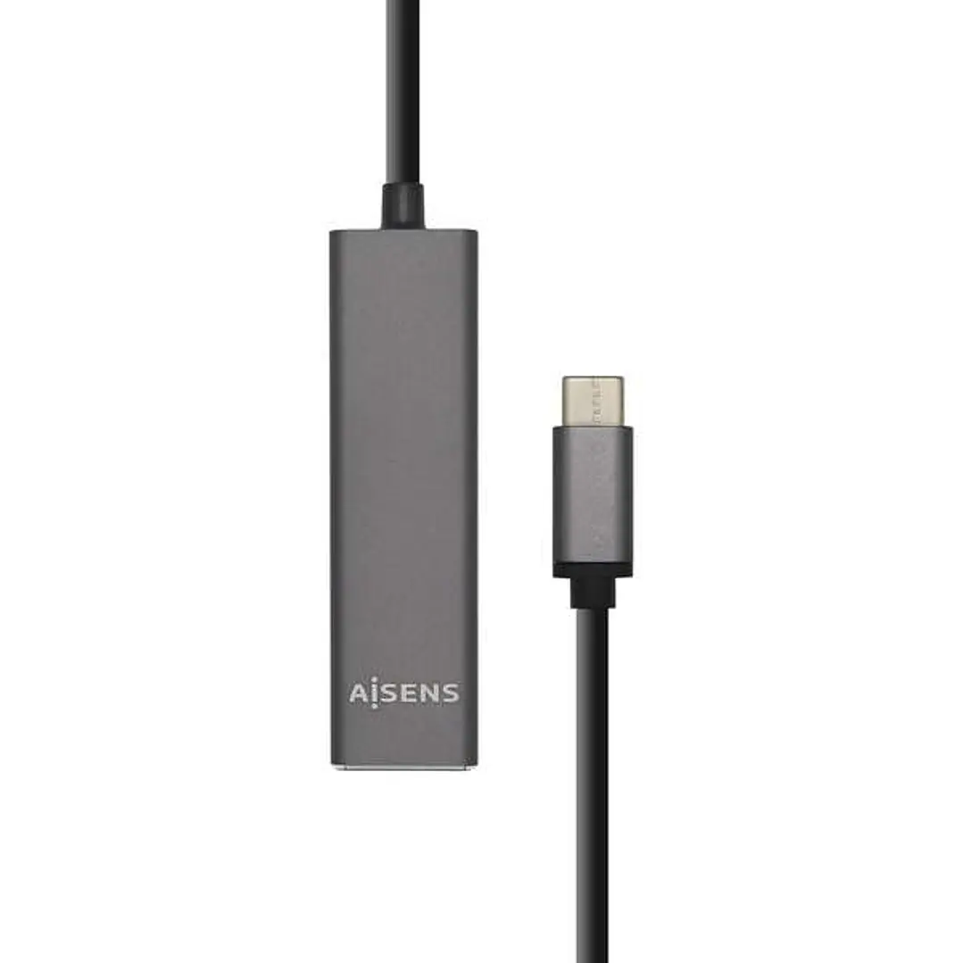 Aisens HUB USB 3.1 USB-C - USB-C Macho a 4xTipo A Hembra - 15cm - Color Gris 1