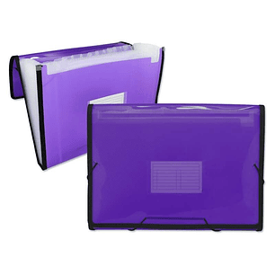 Ingraf Carpeta Frame Fuelle 13 Departamentos Tamaño A4 - Polipropileno Translucido - Gomas y Solapas - Color Morado