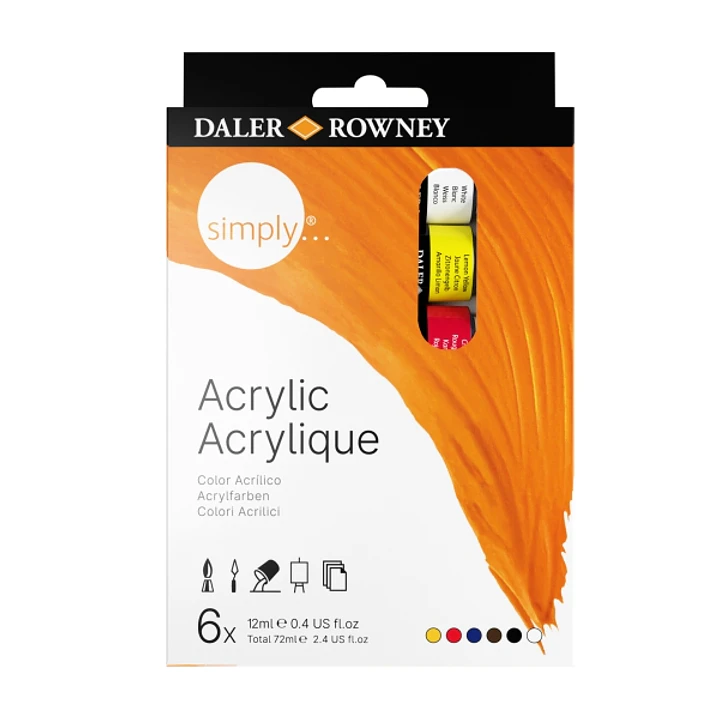 Daler Rowney Simply Pack de 6 Pinturas Acrilicas - Tubos de Aluminio - 12ml - Colores Surtidos 1