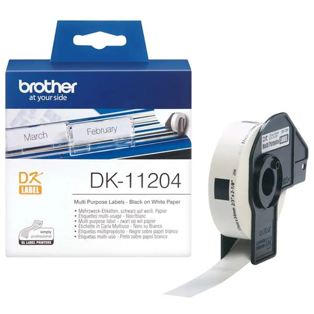 Brother DK11204 - Etiquetas Originales Precortadas Multiproposito - 17x54 mm - 400 Unidades - Texto negro sobre fondo blanco 1