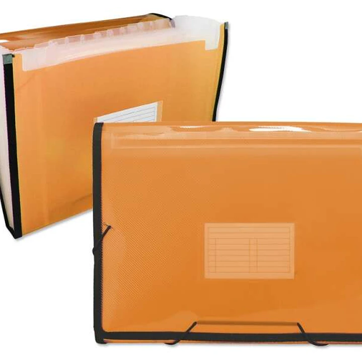 Ingraf Carpeta Frame Fuelle 13 Bolsillos Tamaño A4 - Polipropileno Translucido - Gomas y Solapas - Color Naranja 1