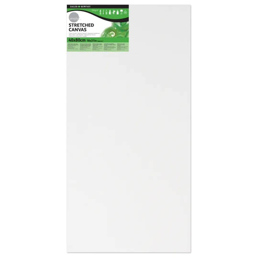 Daler Rowney Simply Bastidor Entelado - 40x80cm - Imprimacion Triple - Grano Medio - 100% Algodon sin Acido - 250g - Color Blanco 1