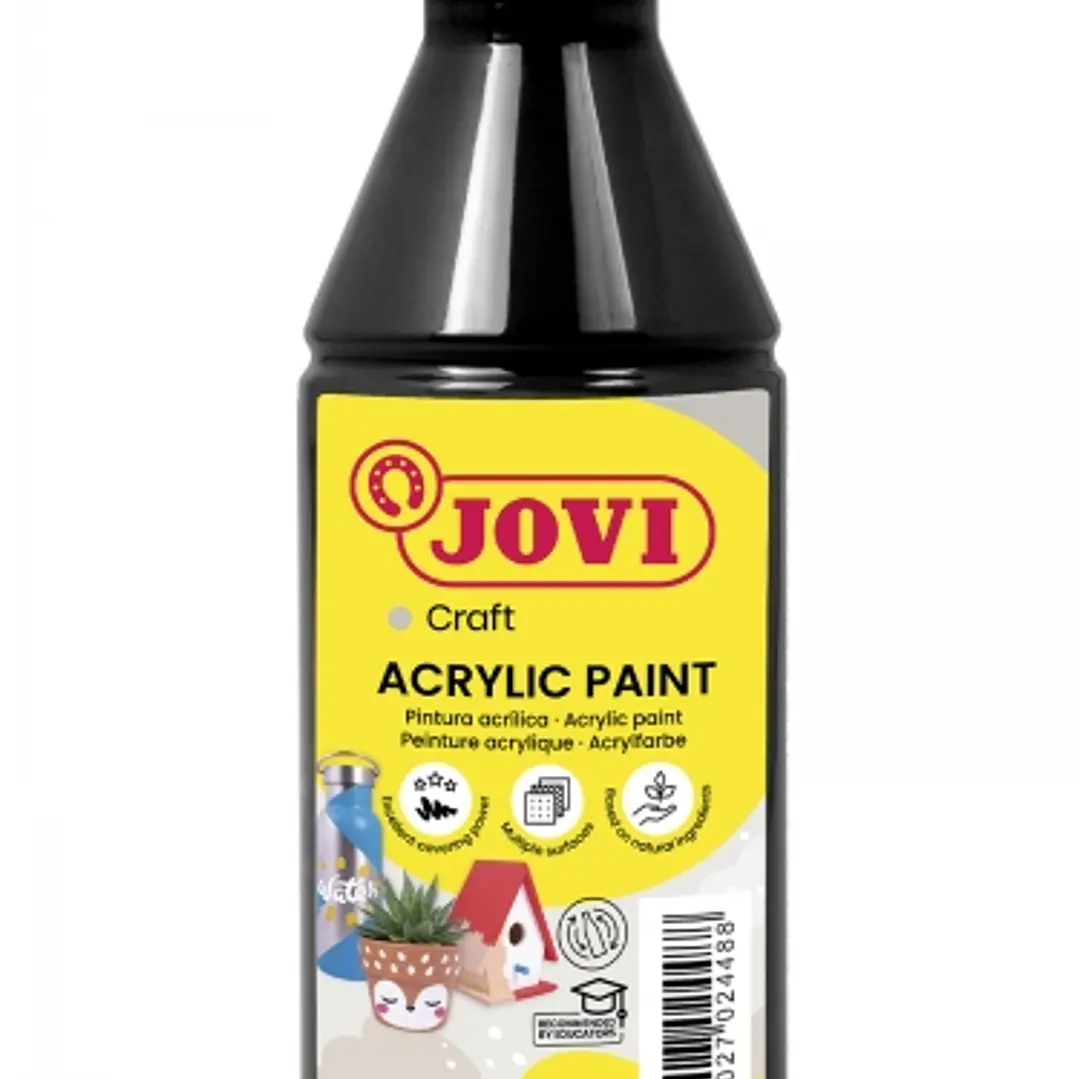 Jovi Jovidecor Acryl Pintura Acrilica Satinada - Alto Poder Cubriente - Facil Aplicacion - Resistente al Agua y Jabon - Color Negro 1