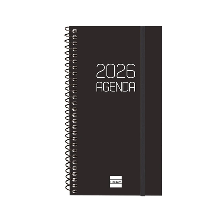 Finocam Opaque Agenda de Espiral en Catalan - Anual 2026 - Tapa Ligera - Cierre con Goma Elastica - Formato E9 - 100x14x171mm - Semana Vista Horizonta 1