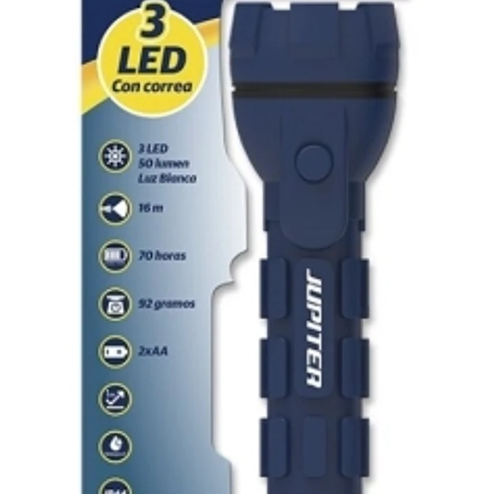 Jupiter Linterna de Luz Blanca 3 LED 50lm - Cuerpo de Goma - Resistencia IP44 - Funciona con 2 Pilas AA (No Incluidas) - Color Azul 1