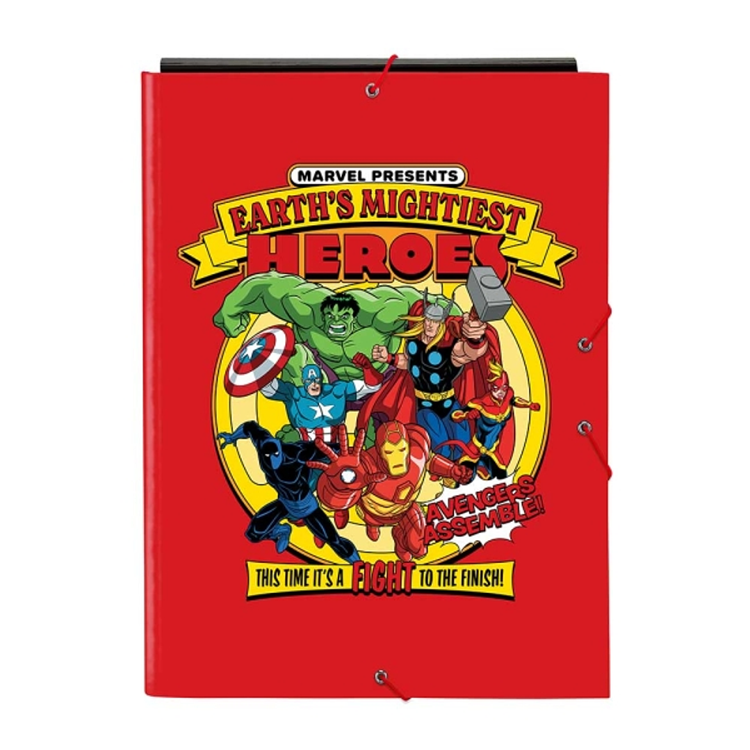 Safta Avengers Carpeta con 3 Solapas - Tapas Duras Forradas - Formato Folio - Cierre con Gomas - 260x25x335mm - Color Rojo 1