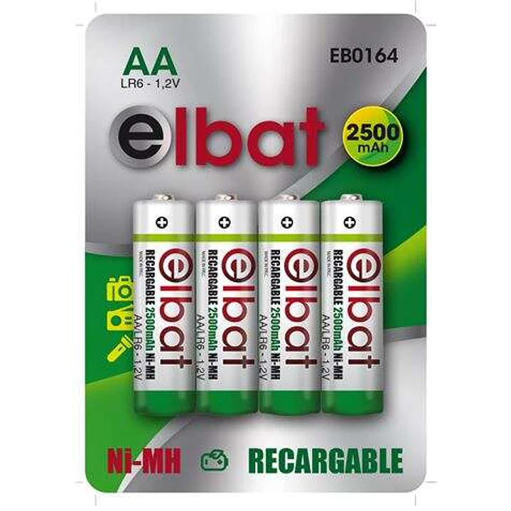 Elbat Pack de 4 Pilas Recargables LR6 AA 2500mAh 1
