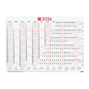 Finocam Planificador de Tipo Poster en Catalan - Anual 2026 - Espacio para Escribir - 680x485mm - Numeros Grandes - Color Blanco y Rojo