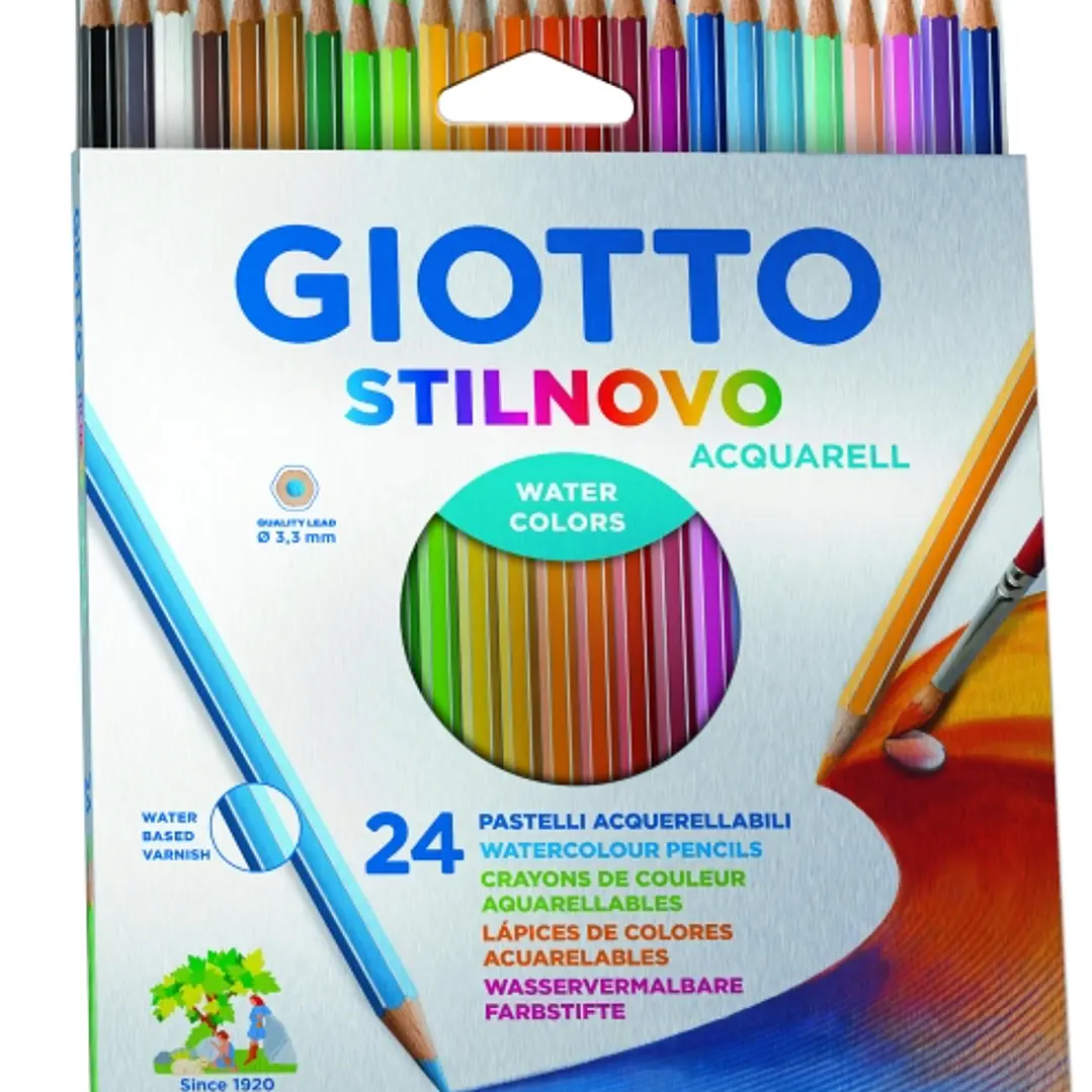 Giotto Stilnovo Acqarell Pack de 24 Lapices de Colores Acuarelables - Forma Hexagonal - Mina 3.3mm - Colores Surtidos 1