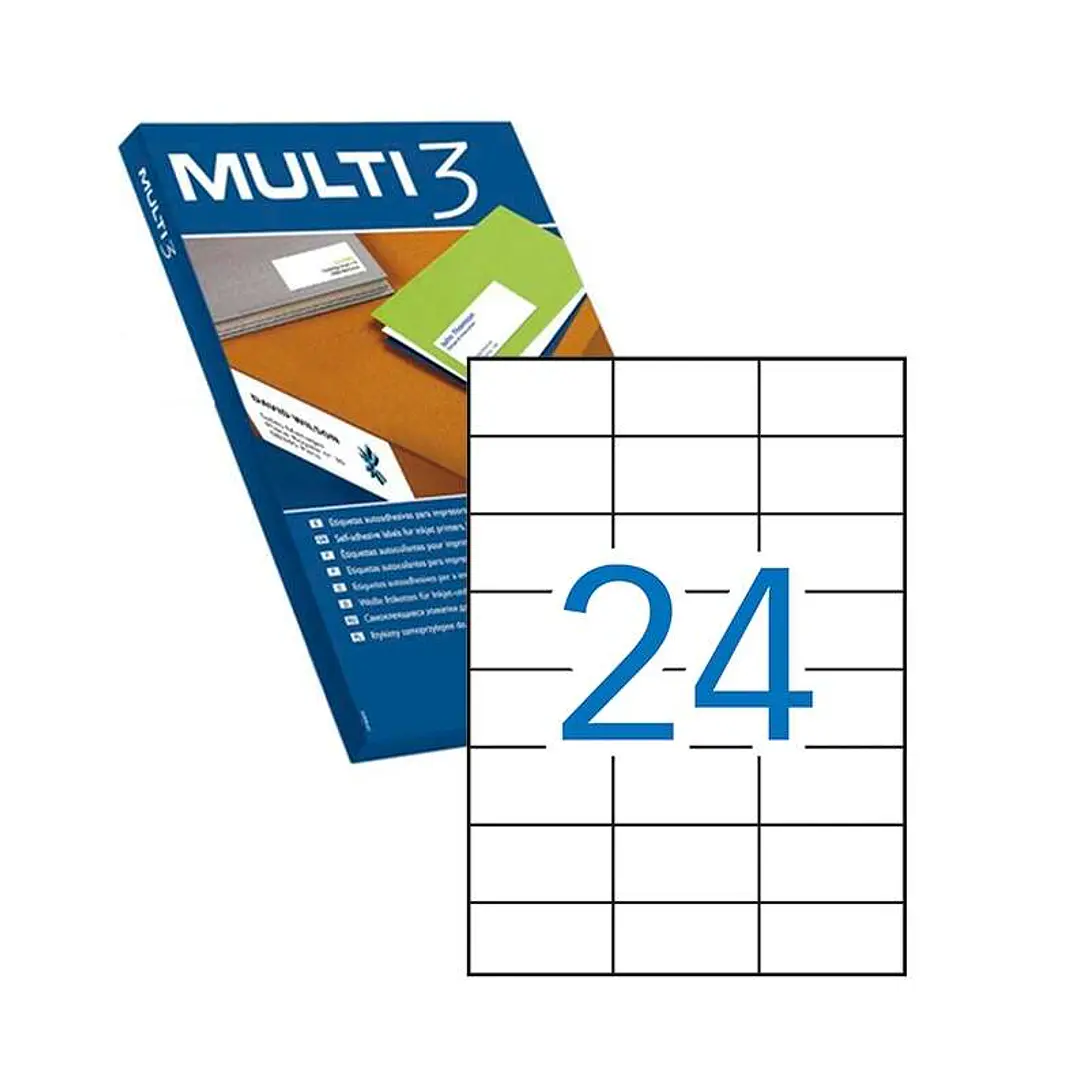Multi3 Pack de 2.400 Etiquetas Blancas Cantos Rectos Tamaño 70X37mm con Adhesivo Permanente para Multiples Usos 1