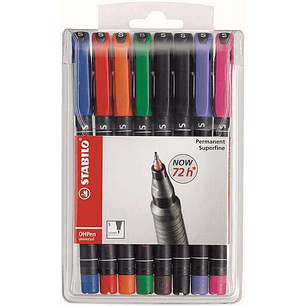 Stabilo OHPen Pack de 8 Rotuladores Permanentes - Punta Superfina - Trazo de 0.4mm - Agarre Antideslizante - Tapon Ventilado - Colores Surtidos