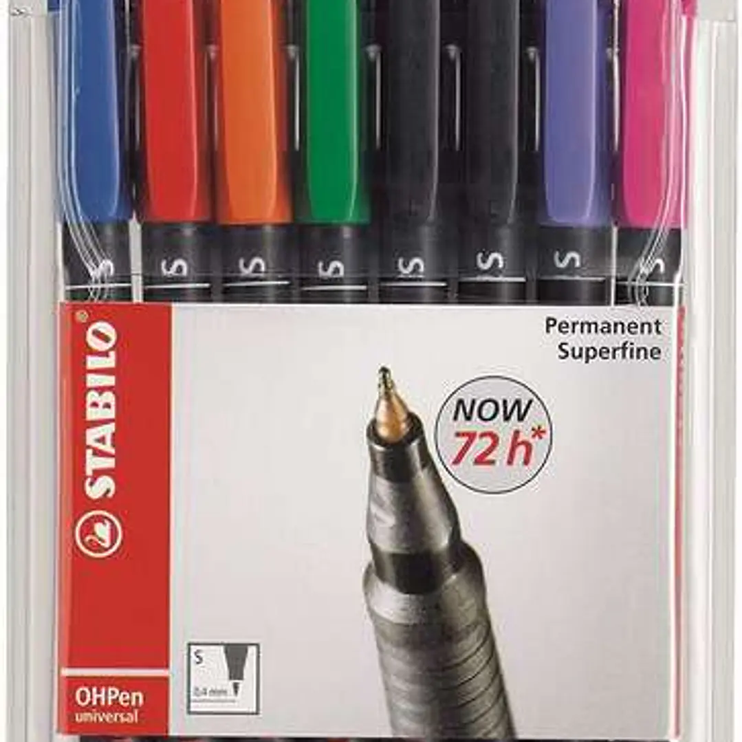 Stabilo OHPen Pack de 8 Rotuladores Permanentes - Punta Superfina - Trazo de 0.4mm - Agarre Antideslizante - Tapon Ventilado - Colores Surtidos 1