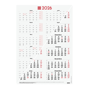 Finocam Poster Calendario Tipo Poster en Catalan - Anual 2026 - Espacio para Escribir - 485x680mm - Numeros Grandes - Color Blanco y Rojo