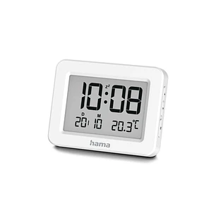 Hama Kos Radio Reloj Despertador - Pantalla Digital - Termometro - Funcion de Repeticion de Alarma - Zona Horaria Ajustable - 7x1.3x5.5cm - Color Blan