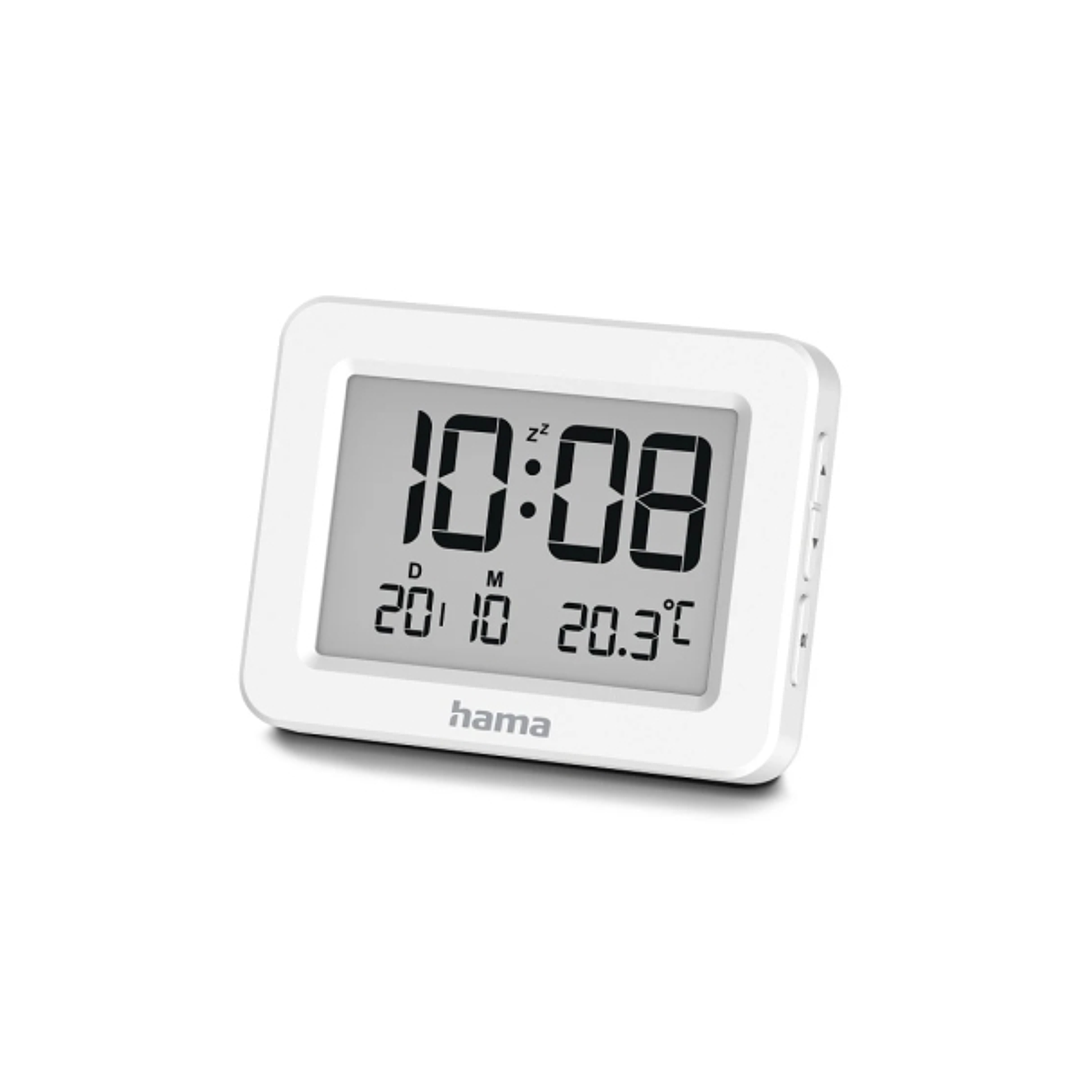 Hama Kos Radio Reloj Despertador - Pantalla Digital - Termometro - Funcion de Repeticion de Alarma - Zona Horaria Ajustable - 7x1.3x5.5cm - Color Blan 1