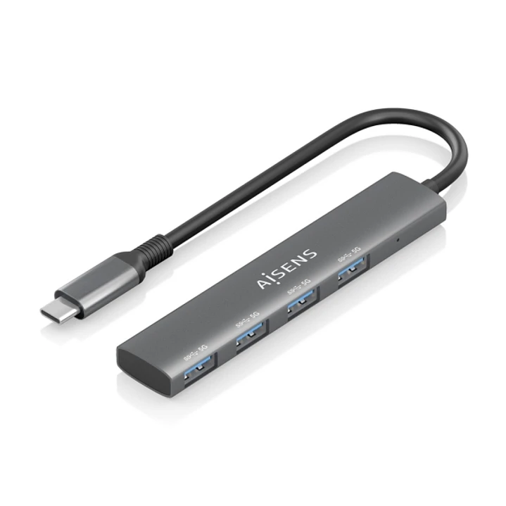 Aisens Hub USB-C Ultra Delgado - 1xUSB3.1 Gen1 + 4xUSB3.0 - Alta Velocidad 5 Gbps - Alimentacion USB-C - Cable 15cm - Color Gris 1