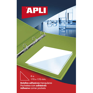 Apli Bolsillos Adhesivos Triangulares - Tamaño 170 x 170mm - Ideal para Incorporar a Carpesanos, Carpetas, Libros, Etc - 6 Bolsillos por Bolsa