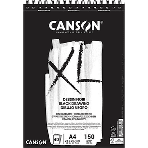 Canson XL Black Bloc de 40 Hojas A4 150g - Grano Fino - Espiral Microperforado - Color Negro