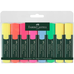 Faber-Castell Textliner 48 Pack de 8 Marcadores Fluorescentes - Punta Biselada - Trazo entre 1.2mm y 5mm - Tinta con Base de Agua - Colores Surtidos