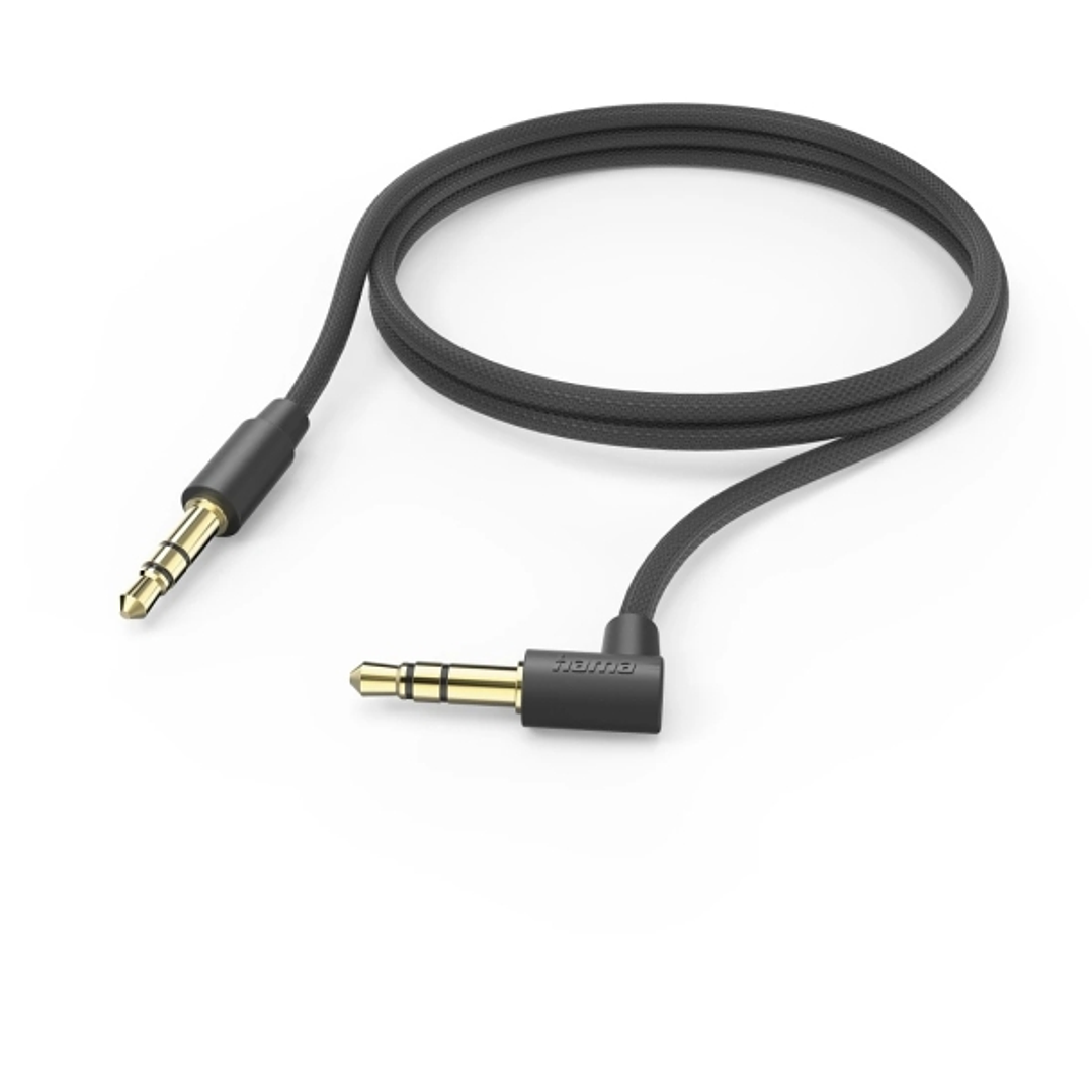 Hama Cable de Audio Acodado 90º - Jack 3.5mm Macho - Longitud 0.5m - Estereo - Contactos Chapados en Oro - Color Negro 1