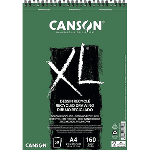 Canson XL Recycled Bloc de Dibujo con 50 Hojas A4 - Espiral Microperforado - Grano Fino - 160g - Color Blanco