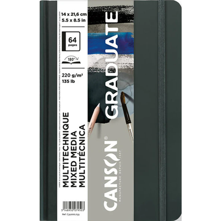 Canson Graduate Mix Media Cuaderno con 32 Hojas - 14x21.6cm - 220g - Grano Fino - Color Gris 1