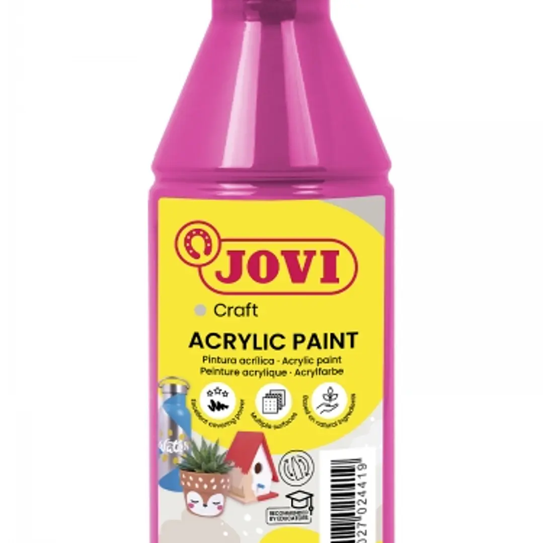 Jovi Jovidecor Acryl Pintura Acrilica Satinada - Alto Poder Cubriente - Facil Aplicacion - Multiusos - Resistente al Agua y Jabon - Color Rosa 1