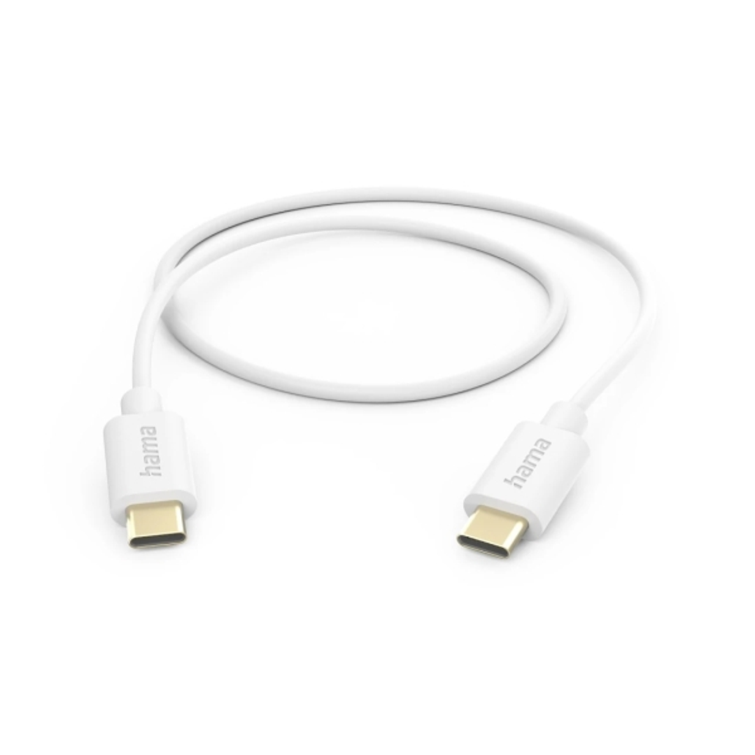 Hama Cable USB-C Macho - Potencia Maxima 60W - Longitud 1m - Velocidad hasta 480Mbps - Chapado en Oro - Color Blanco 1