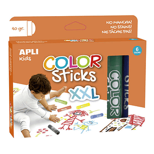 Apli Color Sticks xxl Temperas Solidas - Pack 6 Unidades de 40g - Tamaño xxl para Murales - Acabado Satinado sin Necesidad de Barniz - Secado Rapido e