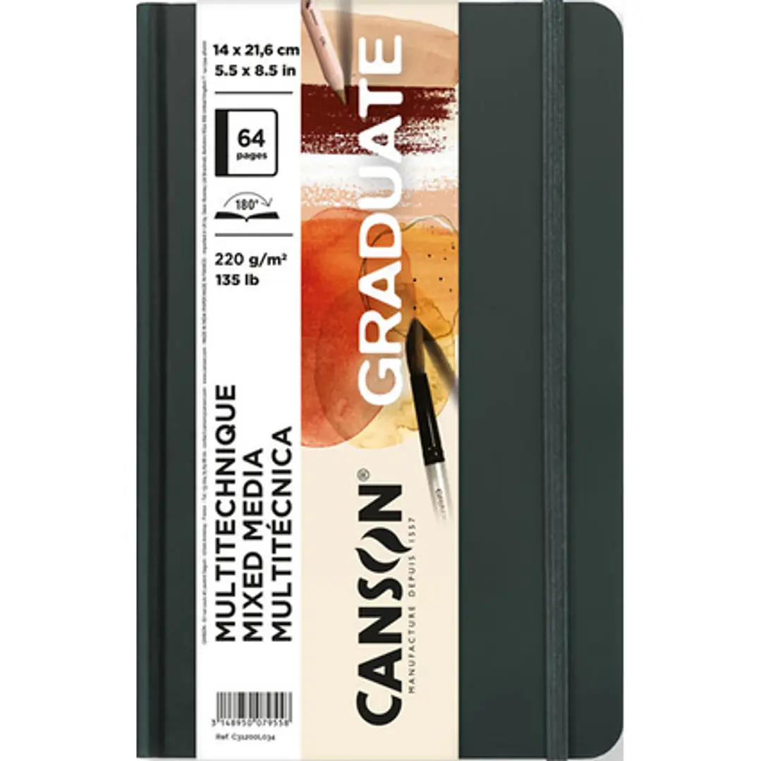 Canson Graduate Mix Media Cuaderno con 32 Hojas - 14x21.6cm - 220g - Grano Fino - Color Ocre 1