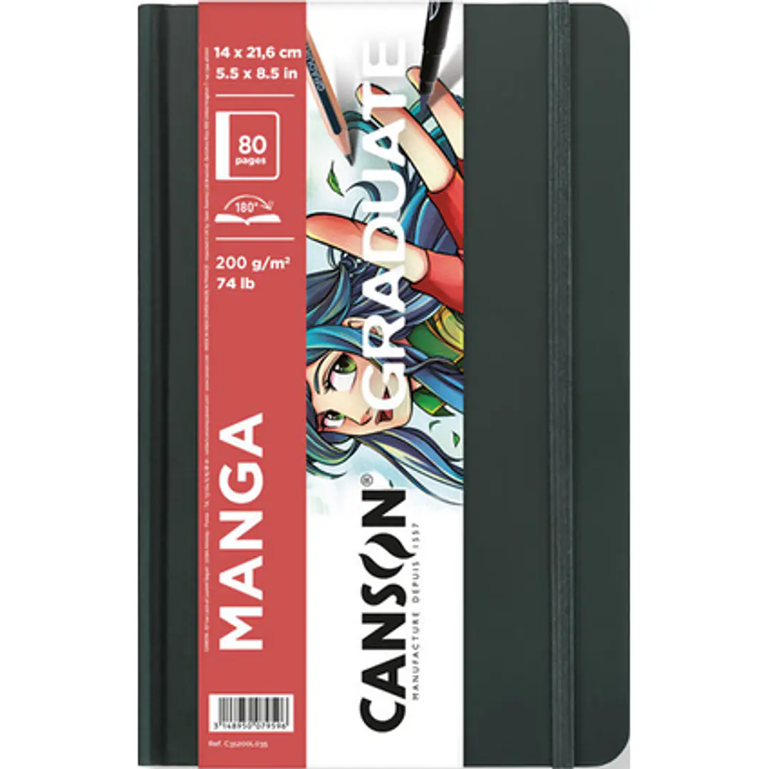 Canson Graduate Manga Cuaderno con 40 Hojas - 14x21.6cm - 200g - Grano Liso - Color Blanco 1