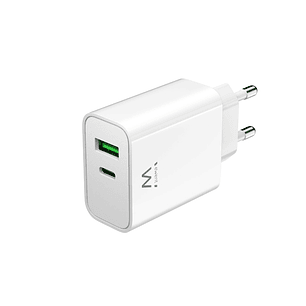 Ewent Cargador USB-C 30W - Carga Rapida y Segura - 1x USB-A - Color Blanco