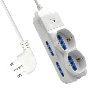 Ewent Regleta con 6 Tomas - 4 Tomas L + 2 Tomas L/F (Schuko) - Proteccion Infantil - Enchufe Italiano Plano en Angulo - Cable de 1.5m - Color Blanco