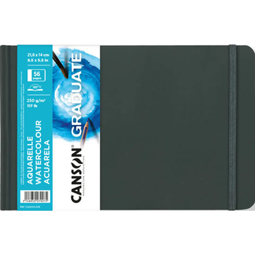 Canson Graduate Acuarela Cuaderno con 28 Hojas - 21.6x14cm - 250g - Grano Fino - Color Blanco 1
