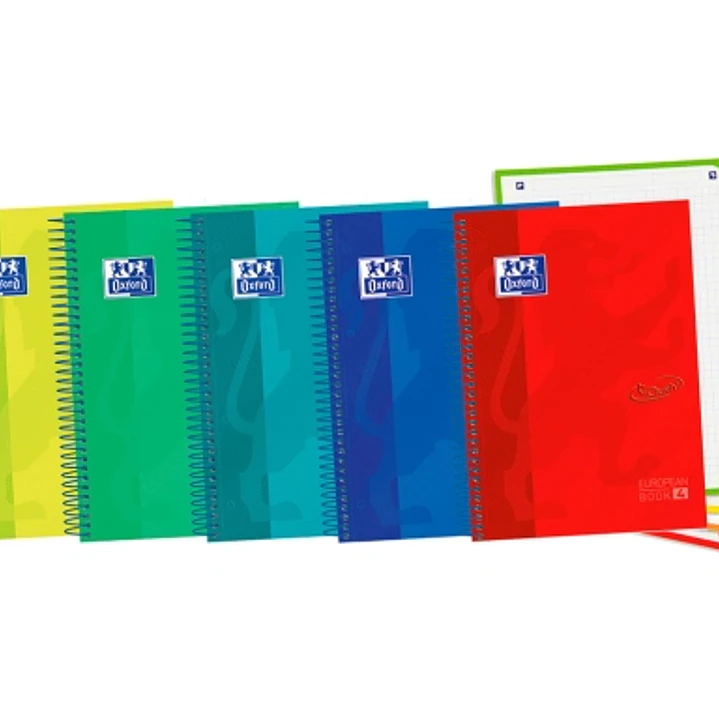 Oxford School Touch A5+ Europeanbook Libreta Espiral 120 Hojas Cuadricula 5x5 con Bandas de Color - Tapa Extradura con Tacto Suave - Colores Surtidos 1