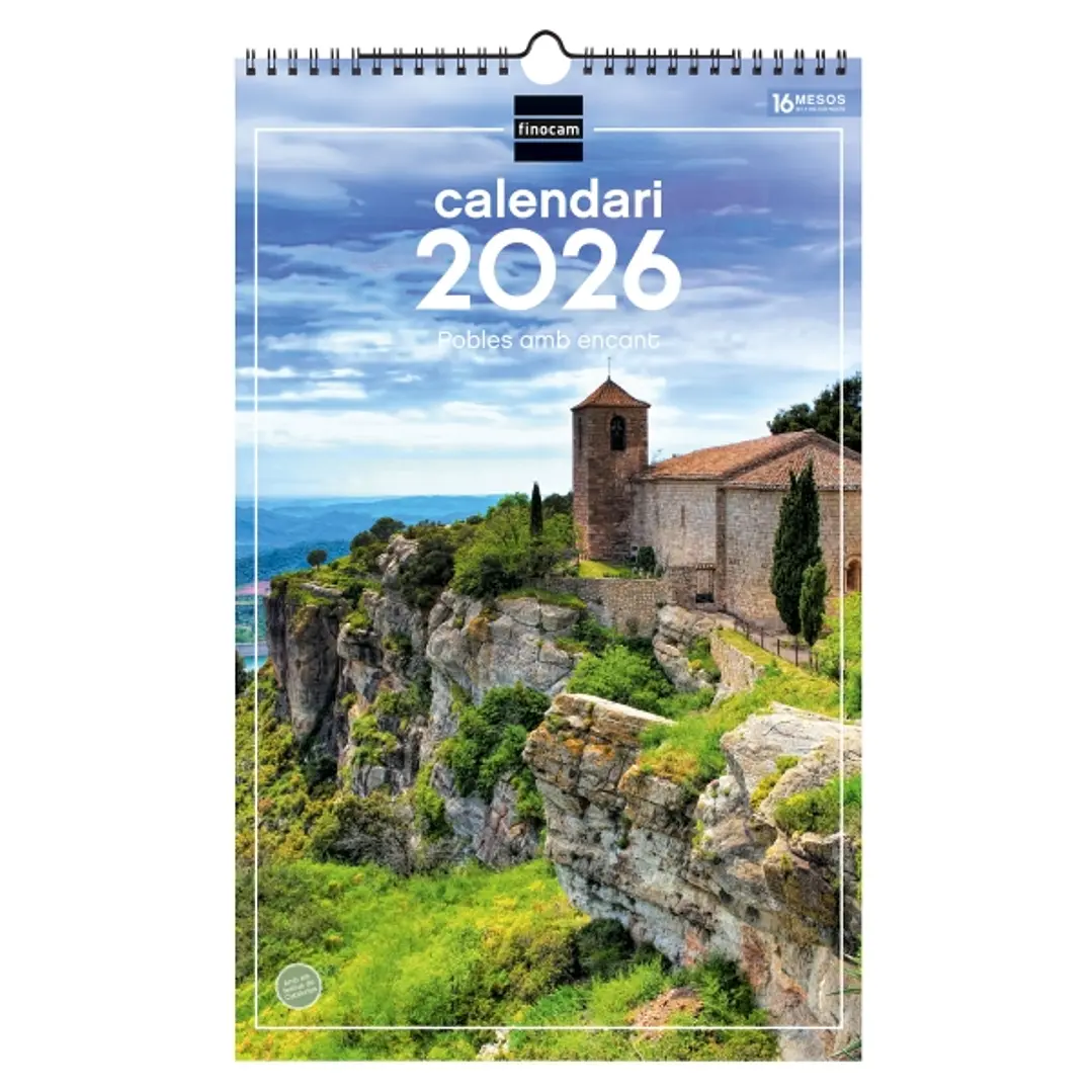 Finocam Calendario de Pared en Catalan - Anual 2026 - Imagenes Variadas - con Espiral - Espacio para Escribir - Tematica de Ciudades y Pueblos 1